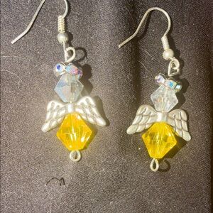 Silver and Yellow Angel Wing Earrings